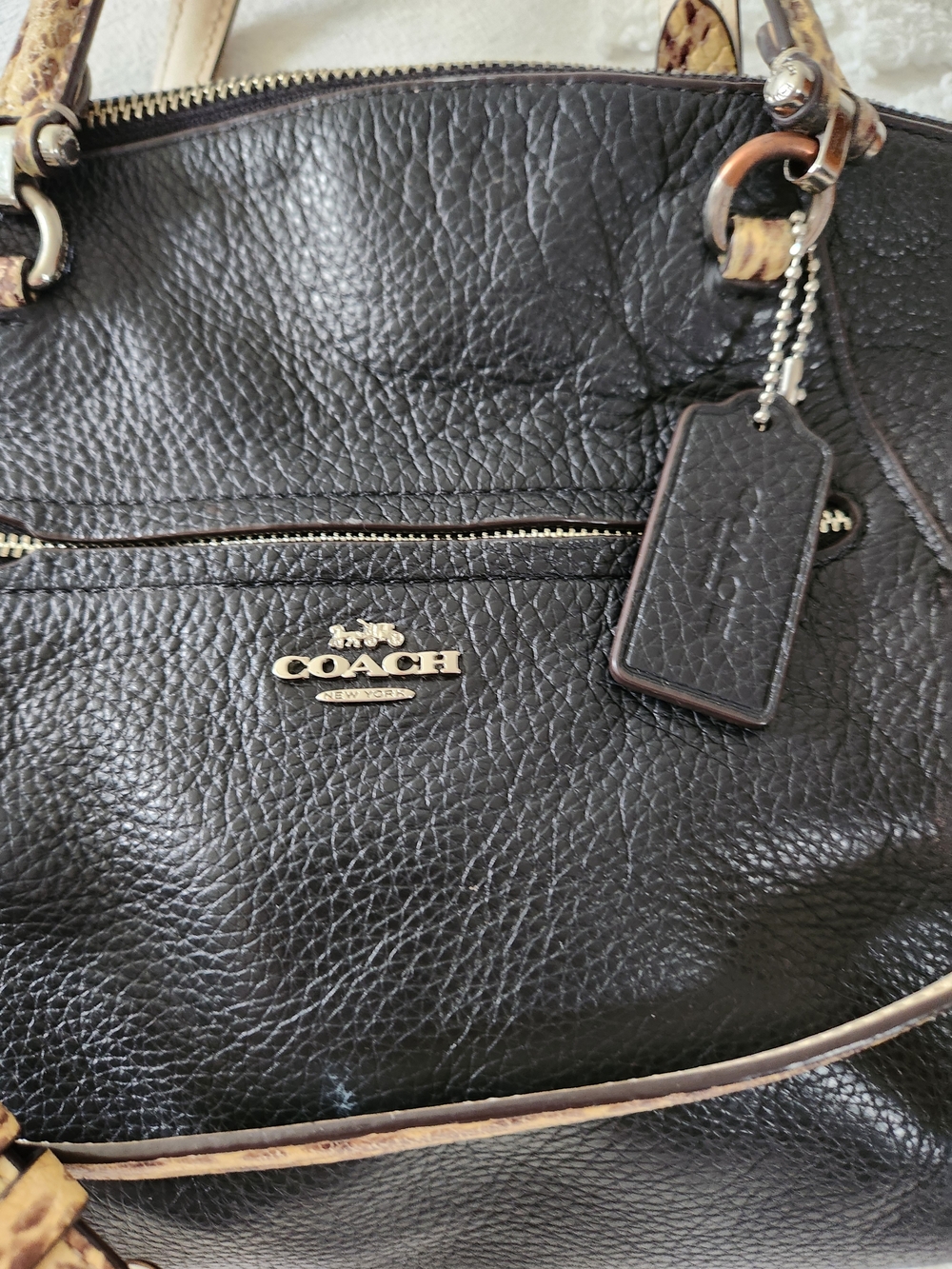 COACH Black Leather Satchel with Contrasting Tan Handles J1957-F88561 Orig Tags - Picture 2 of 11